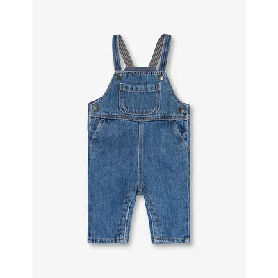 H&m Adorables Kids' Justable-strap Patch-pocket Denim-blend Jumpsuit 4 Months-3 Year In Blue