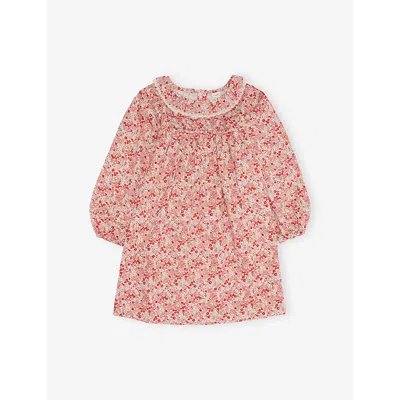 H&m Adorables Kids' Orange Dusty Light Floral-print Frilled-collar Cotton Dress 3-10