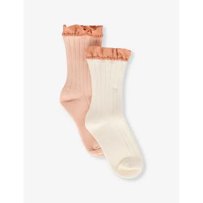 H&m Adorables Babies' Frill-trim Pack Of Two Cotton-blend Socks Orange Dusty Light