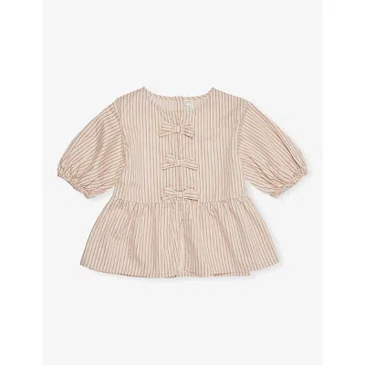 H&m Adorables Babies' Orange Dusty Light Stripe-print Peplum-hem Cotton-poplin Top 2-10