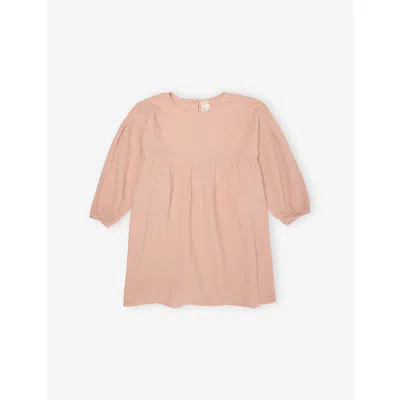 H&m Adorables Kids' Pink Dusty Light Puff-sleeve Cotton-muslin Dress 5-10 In Neutral