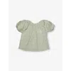 H&m Adorables Green Light Puff-sleeve Floral-print Cotton Top 2-10