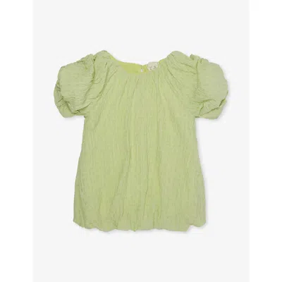 H&m Adorables Kids' Green Light Puff-sleeve Seersucker Woven Mini Dress 4 Months -3 Year