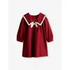 H&m Adorables Sailor-collar Bow-detail Cotton-poplin Dress 3-10 Years Red Dark In Red