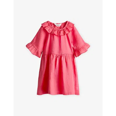 H&m Adorables Kids' Red Bright Relaxed-fit Frill-sleeve Linen Dress 2