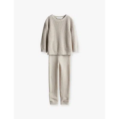H&m Adorables Kids' Round-neck Adjustable-waist Two-piece Organic-cotton Set 2-10 Y In Mole