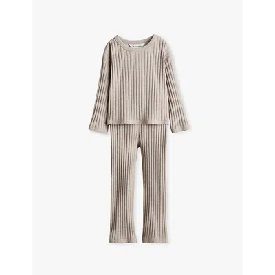 H&m Adorables Kids' Round-neck Adjustable-waist Two-piece Stretch Organic-cotton Set 2-10 Y In Mole