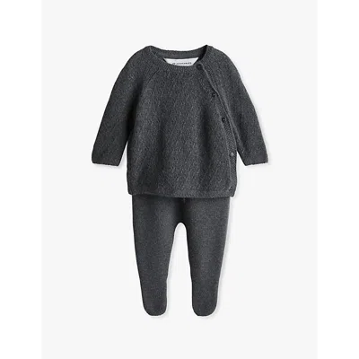 H&m Adorables Kids' Round-neck Drawstring-waistband Two-piece Cashmere-blend Set 0-6 M In Grey