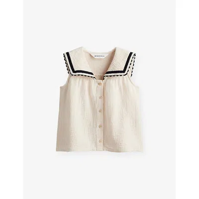 H&m Adorables Kids' Sleeveless Oversized-collar Cotton Blouse 3-10 In White