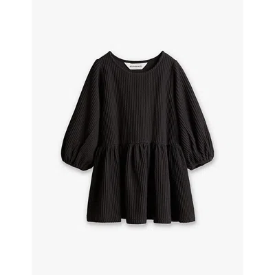 H&m Adorables Kids' Textured Balloon-sleeve Cotton-jersey Dress 2-10 Y In Black