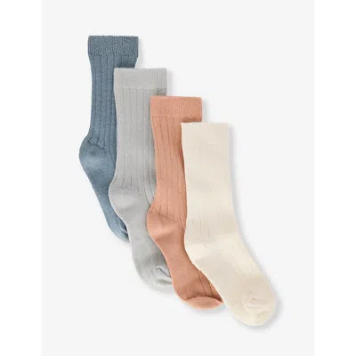 H&m Adorables Babies' Turquoise Medium Dusty Kids' Basic Ribbed Pack Of Four Stretch-cotton Socks
