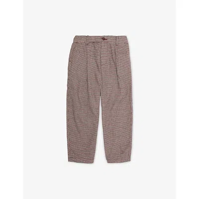 H&m Adorables Kids' Red Dark Houndstooth-pattern Straight-leg Cotton Chino Trousers 24 Months - 10 In Multi