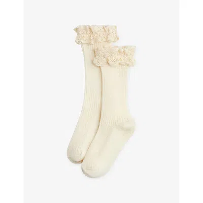 H&m Adorables White Dusty Light Kids' Frilled Ribbed Cotton-blend Socks