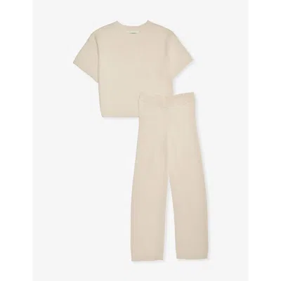 H&m Adorables Kids' Round-neck Fine-knit Two-piece Cotton Set 2 In White Dusty Light