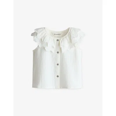 H&m Adorables Kids' White Dusty Light Sleeveless Frill-collar Cotton Blouse 2-10 In Yellow
