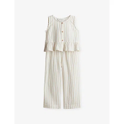 H&m Adorables Kids' White Dusty Light Striped Cotton-muslin Two-piece Set 2-10