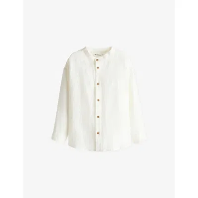H&m Adorables Kids' White Light Collarless Long-sleeve Linen Shirt 3-10