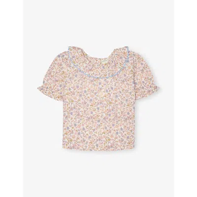 H&m Adorables Babies' Flounce-collar Cotton Blouse 24 Months - 10 Years White Light In Pink