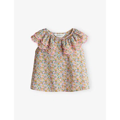 H&m Adorables Kids' Yellow Light Sleeveless Floral-print Cotton Blouse 2-10 In Multi