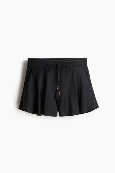 H&m Airy Drawstring Shorts In Black