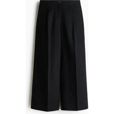 H&m Ankle-length Linen-blend Trousers In Black