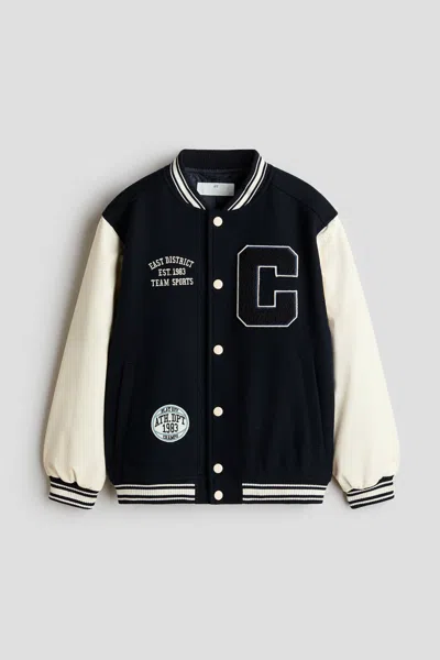 H&m Kids' Appliquéd Baseball Jacket In Black