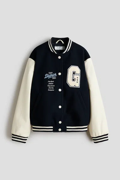 H&m Kids' Appliquéd Baseball Jacket In Blue