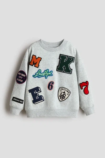 H&m Kids'  Appliquéd Brushed-inside Sweatshirt In Gray