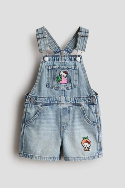 H&m Kids'  Appliquéd Denim Overall Shorts In Blue