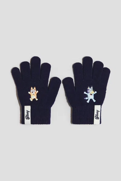H&m Kids' Appliquéd Gloves In Navy Blue/bluey