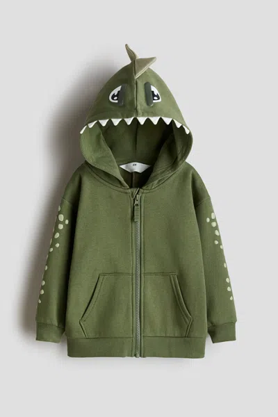 H&m Kids' Appliquéd Hooded Jacket In Green
