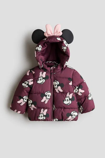 H&m Kids' Appliquéd Puffer Jacket In Burgundy