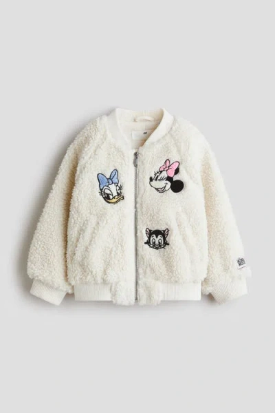 H&m Kids'  Appliquéd Teddy Bomber Jacket In White