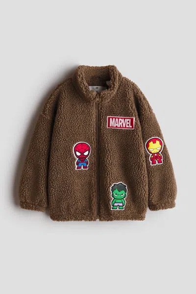 H&m Kids' Appliquéd Teddy Fleece Jacket In Brown