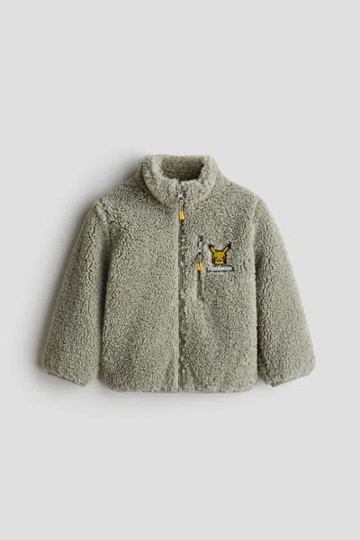 H&m Kids' Appliquéd Teddy Fleece Jacket In Gray