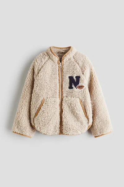 H&m Kids' Appliquéd Teddy Fleece Jacket In Neutral