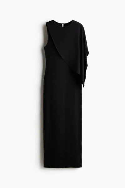 H&m Asymmetric Cape-detail Dress In Black