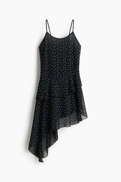 H&m Asymmetric Chiffon Dress In Black