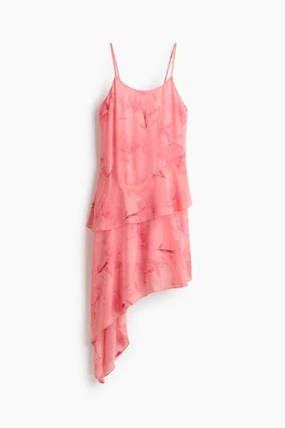 H&m Asymmetric Chiffon Dress In Pink