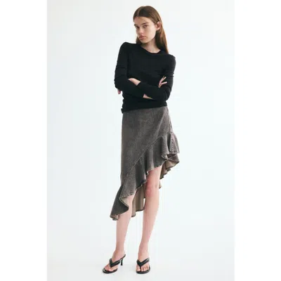 H&m Asymmetric Denim Skirt In Gray