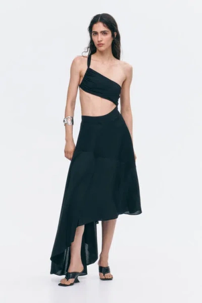 H&m Asymmetric Dual-fabric Skirt In Green