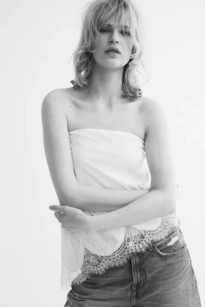 H&m Asymmetric Jacquard-jersey Bandeau Top In White