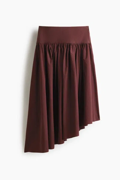 H&m Asymmetric Midi Skirt In Brown