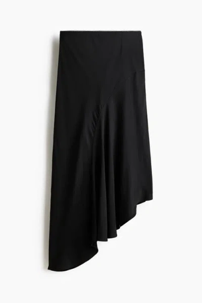 H&m Asymmetric Satin Skirt In Black