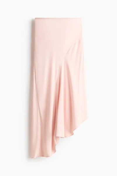 H&m Asymmetric Satin Skirt In Pink