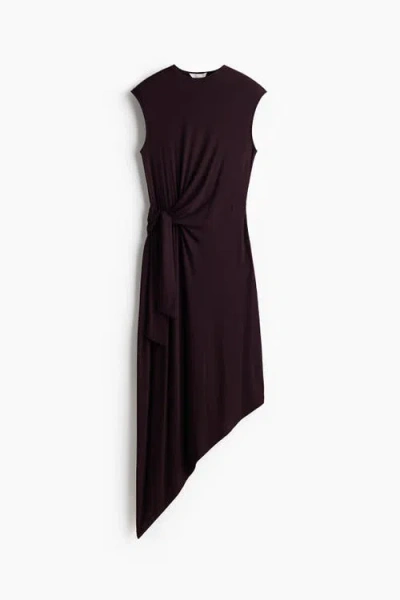 H&m Asymmetric Tie-detail Dress In Burgundy