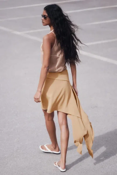 H&m Asymmetric Tie-detail Skirt In Brown
