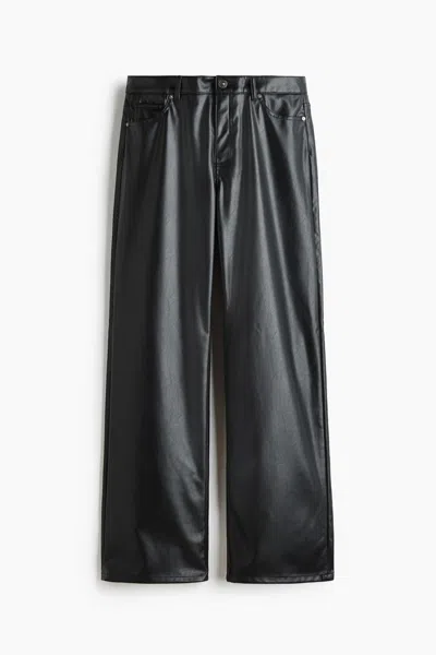 H&m Baggy Coated Pants In Black
