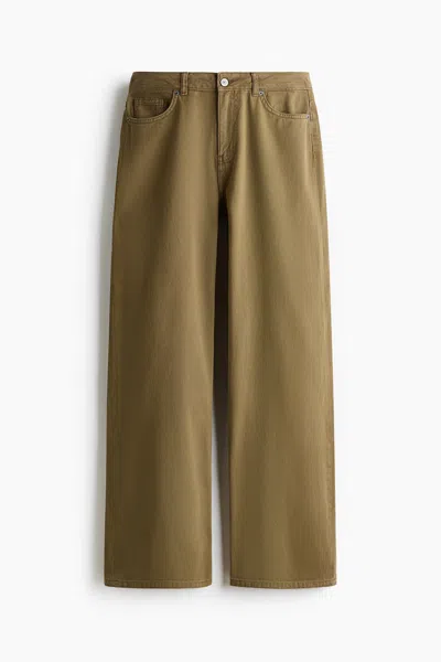 H&m Baggy Cotton Twill Pants In Khaki Green