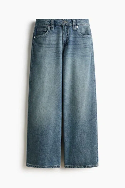 H&m Baggy Wide Low Waist Jeans In Blue